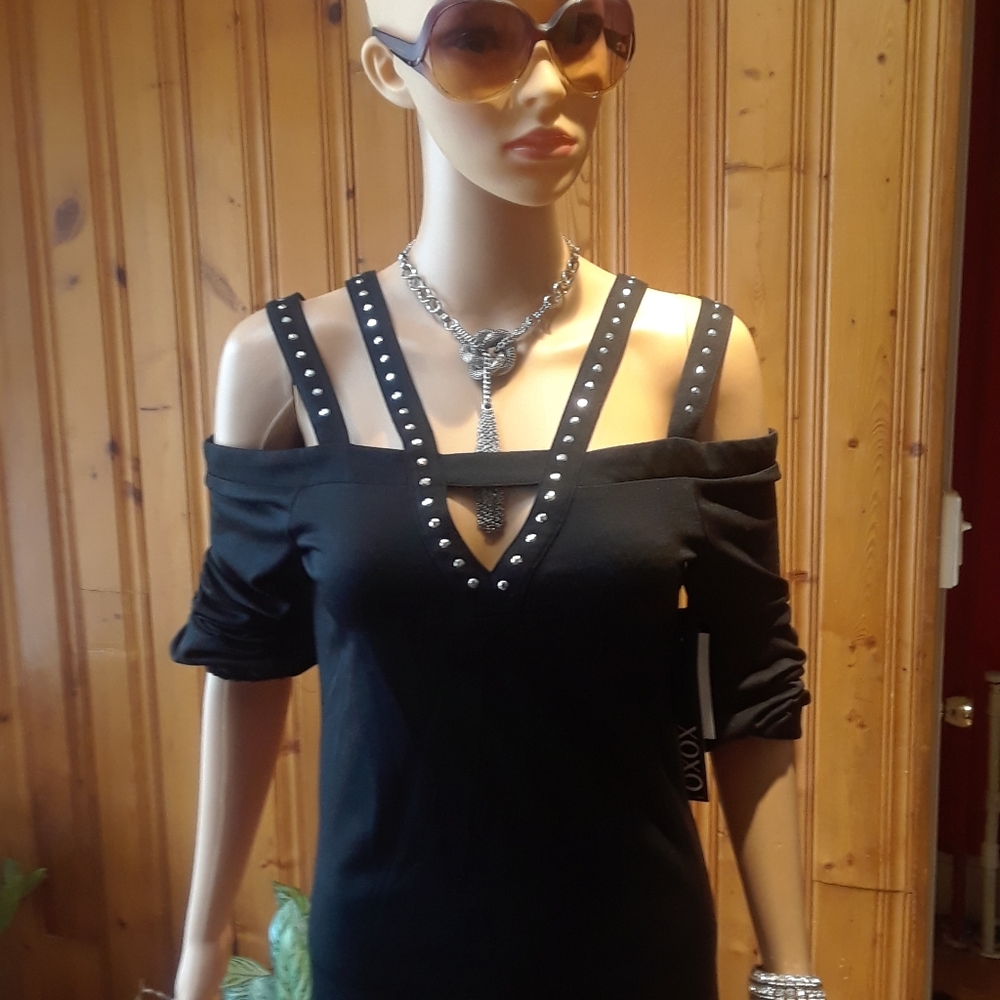 Black double strapped off shoulder shirt